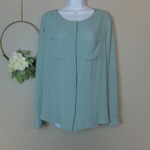 Ann Taylor LOFT Seafoam Green Button Up Blouse Size Medium